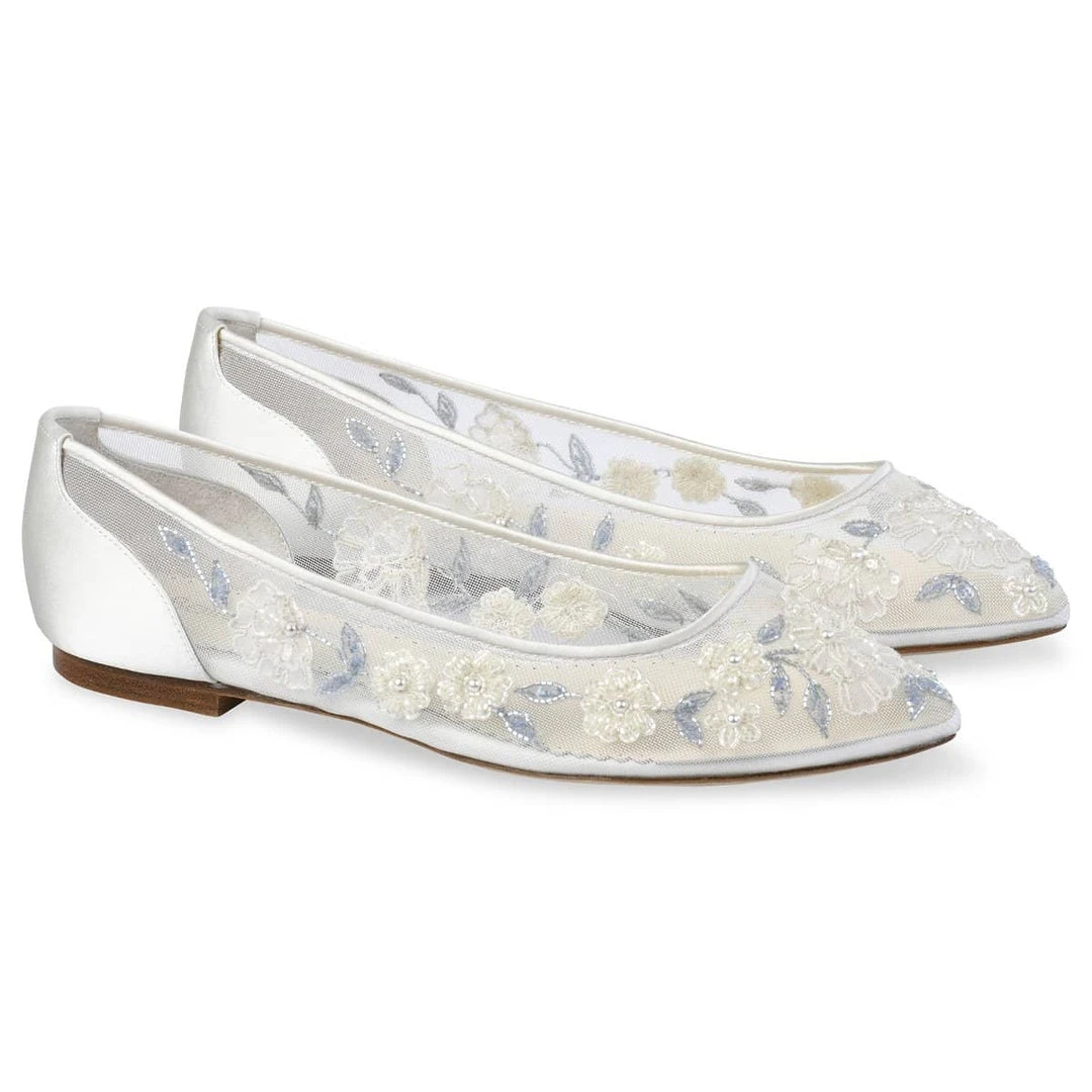 FIONA Baby Blue Floral Lace Ivory Wedding Flats FIONA Baby Blue Floral Lace Ivory Wedding Flats