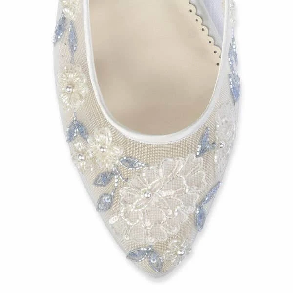 FIONA Baby Blue Floral Lace Ivory Wedding Flats FIONA Baby Blue Floral Lace Ivory Wedding Flats
