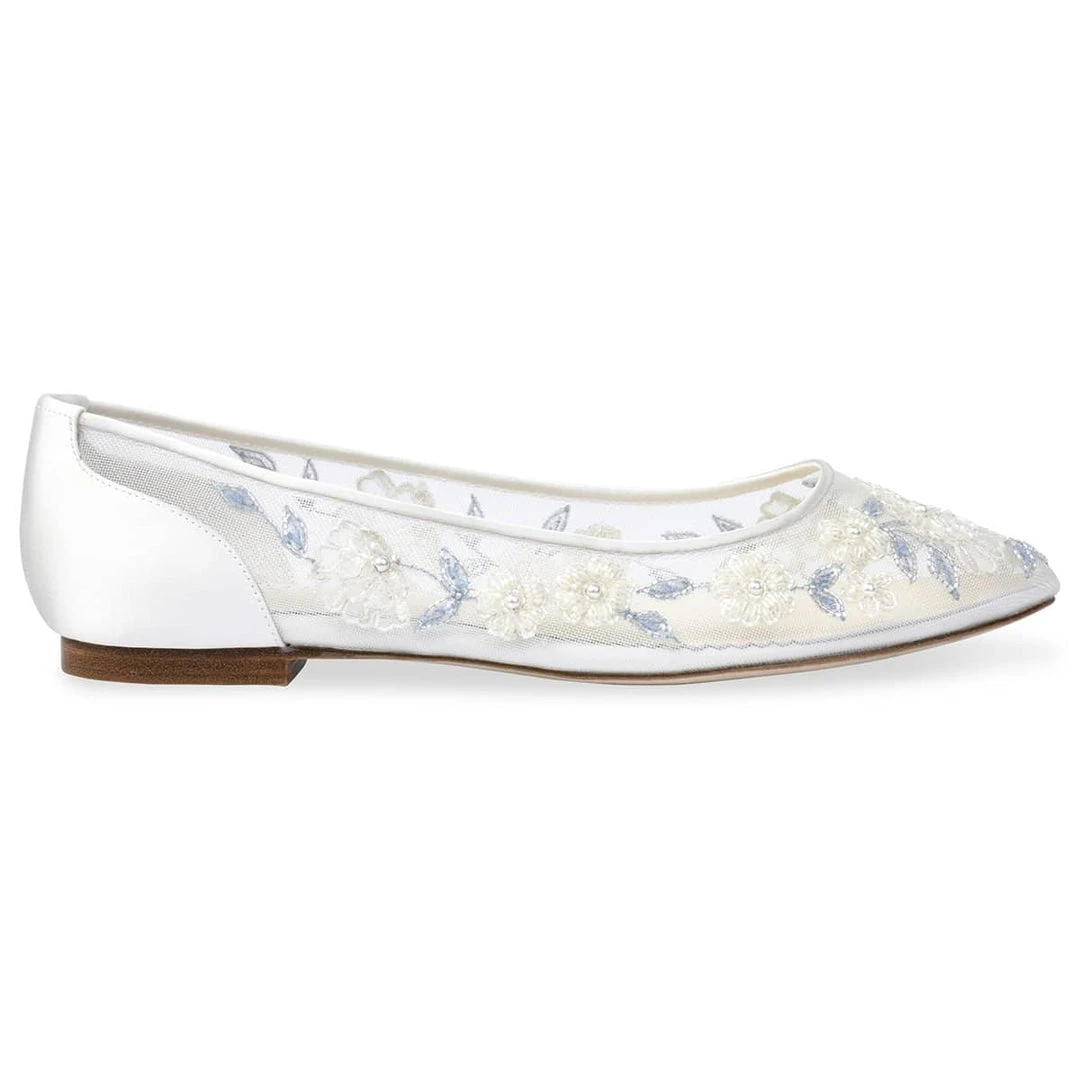 FIONA Baby Blue Floral Lace Ivory Wedding Flats FIONA Baby Blue Floral Lace Ivory Wedding Flats