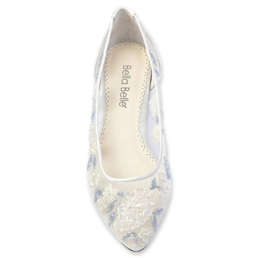 FIONA Baby Blue Floral Lace Ivory Wedding Flats FIONA Baby Blue Floral Lace Ivory Wedding Flats