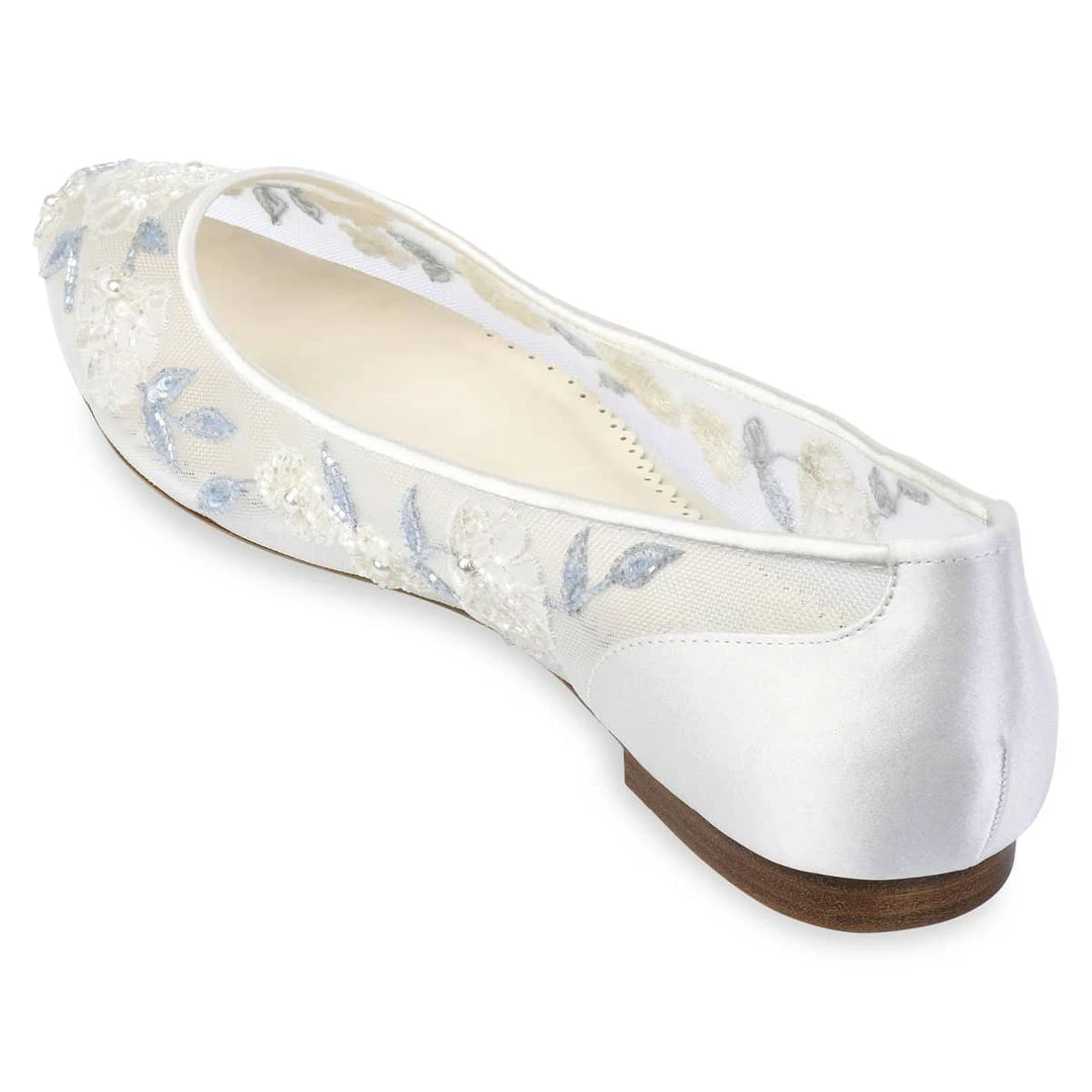 FIONA Baby Blue Floral Lace Ivory Wedding Flats FIONA Baby Blue Floral Lace Ivory Wedding Flats