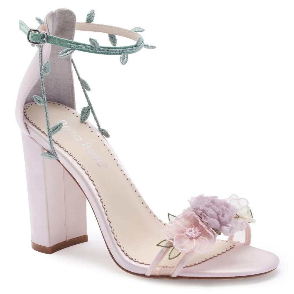 EDEN Wedding Blush Block Heels With 3D Flowers EDEN Wedding Blush Block Heels With 3D Flowers