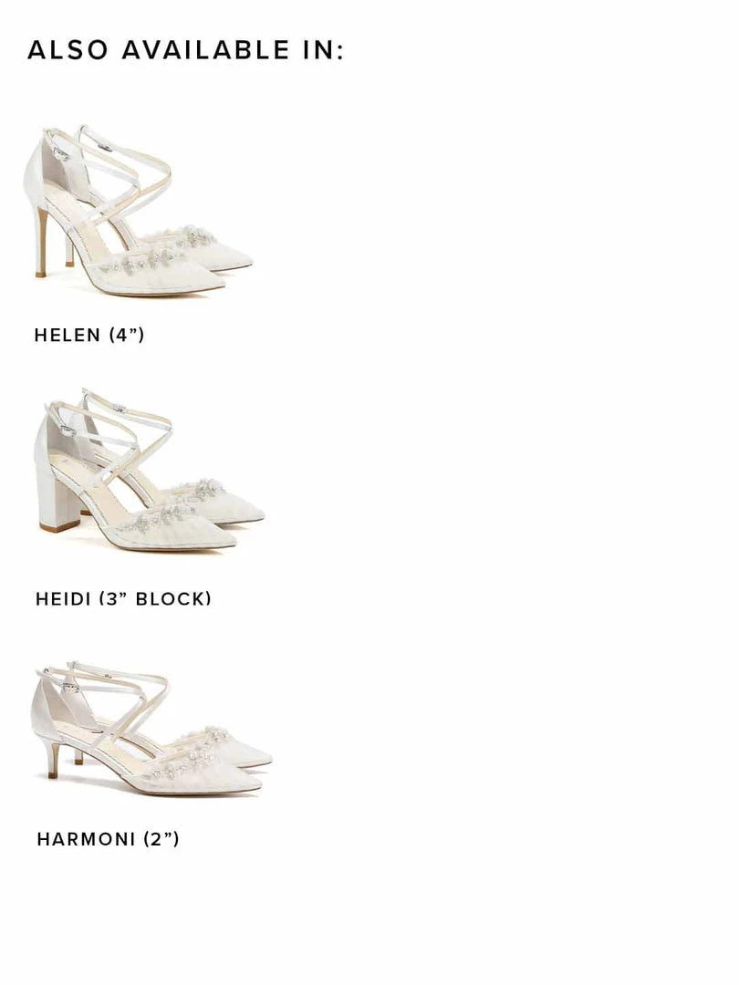 HEIDI Pleated Tulle Floral Block Heel Pumps Wedding HEIDI Pleated Tulle Floral Block Heel Pumps Wedding