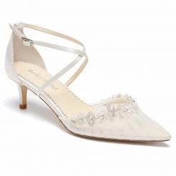 HARMONI Wedding Crystal Vine & Organza Flower Kitten Heels