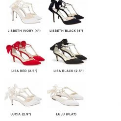 LISBETH BLACK Pearl Wedding Shoes Pearl Strap Heels With Bow Ankle Strap