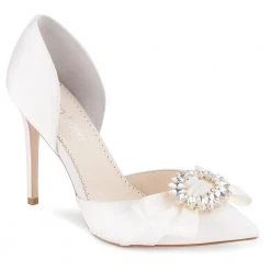 MORGAN Wedding Ribbon And Crystal Ivory D’orsay Pump