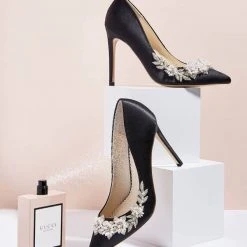 JASMINE BLACK Pearl Embellished Shoes Crystal Embellished Pumps