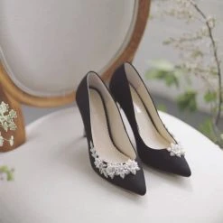 JASMINE BLACK Pearl Embellished Shoes Crystal Embellished Pumps
