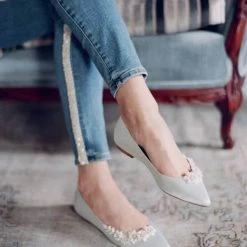 DAISY BLUE Blue Wedding Shoes Flats, Blue Flats