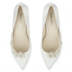 IRIS IVORY Floral And Beads Kitten Heel Wedding Shoe Ivory