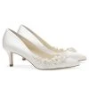 IRIS IVORY Floral And Beads Kitten Heel Wedding Shoe Ivory