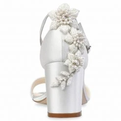 FABIOLA Embellished Block Heel Sandals Pearl Wedding Shoes
