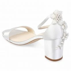 FABIOLA Embellished Block Heel Sandals Pearl Wedding Shoes