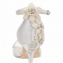 GARDENIA Ivory Ankle Strap Heels With Pearls & Beads Stiletto Wedding Shoes