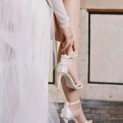 GARDENIA Ivory Ankle Strap Heels With Pearls & Beads Stiletto Wedding Shoes