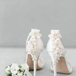 GARDENIA Ivory Ankle Strap Heels With Pearls & Beads Stiletto Wedding Shoes