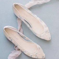 FIONA Baby Blue Floral Lace Ivory Wedding Flats