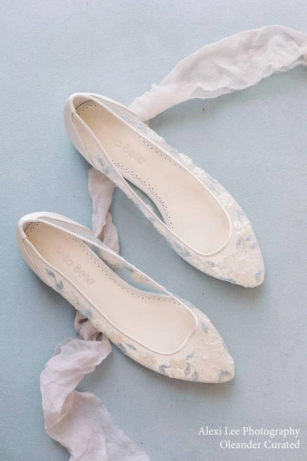 FIONA Baby Blue Floral Lace Ivory Wedding Flats FIONA Baby Blue Floral Lace Ivory Wedding Flats