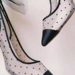 MATILDA BLACK Evening Polka Dot Slingback Tulle Heels