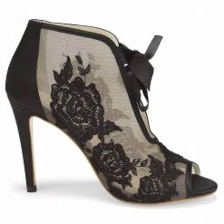 NIKKI BLACK Evening Black Lace Peep Toe Booties