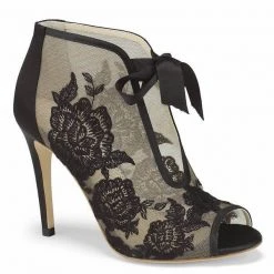 NIKKI BLACK Evening Black Lace Peep Toe Booties