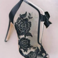 NIKKI BLACK Evening Black Lace Peep Toe Booties