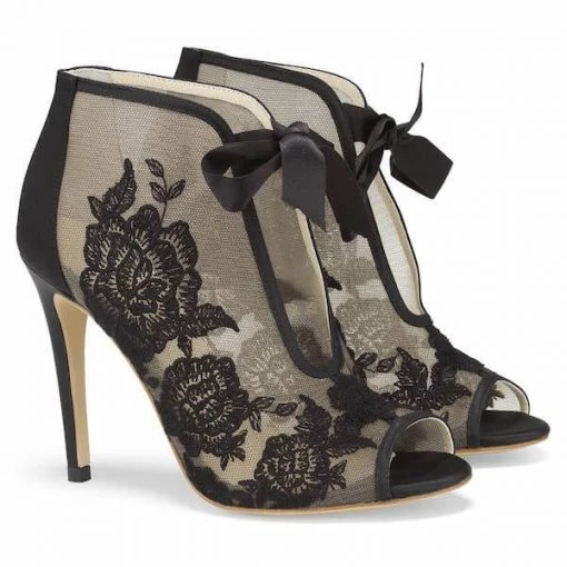 NIKKI BLACK Evening Black Lace Peep Toe Booties