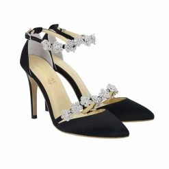 OLIVIA BLACK Evening Heels With Bow Ankle Strap And Rhinestone Ankle Strap Heels