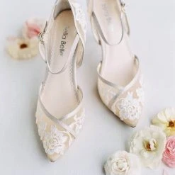 CHELSEA Lace Nude Block Heel Wedding Shoe