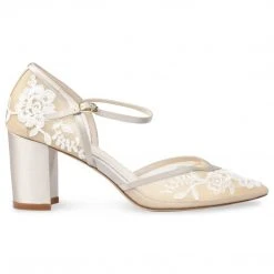 CHELSEA Lace Nude Block Heel Wedding Shoe