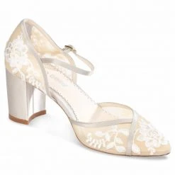CHELSEA Lace Nude Block Heel Wedding Shoe