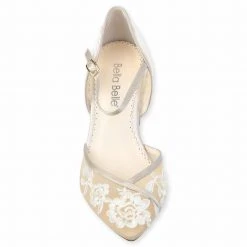 CHELSEA Lace Nude Block Heel Wedding Shoe