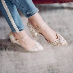 CHELSEA Lace Nude Block Heel Wedding Shoe