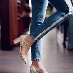 CHELSEA Lace Nude Block Heel Wedding Shoe