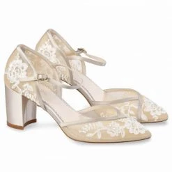 CHELSEA Lace Nude Block Heel Wedding Shoe
