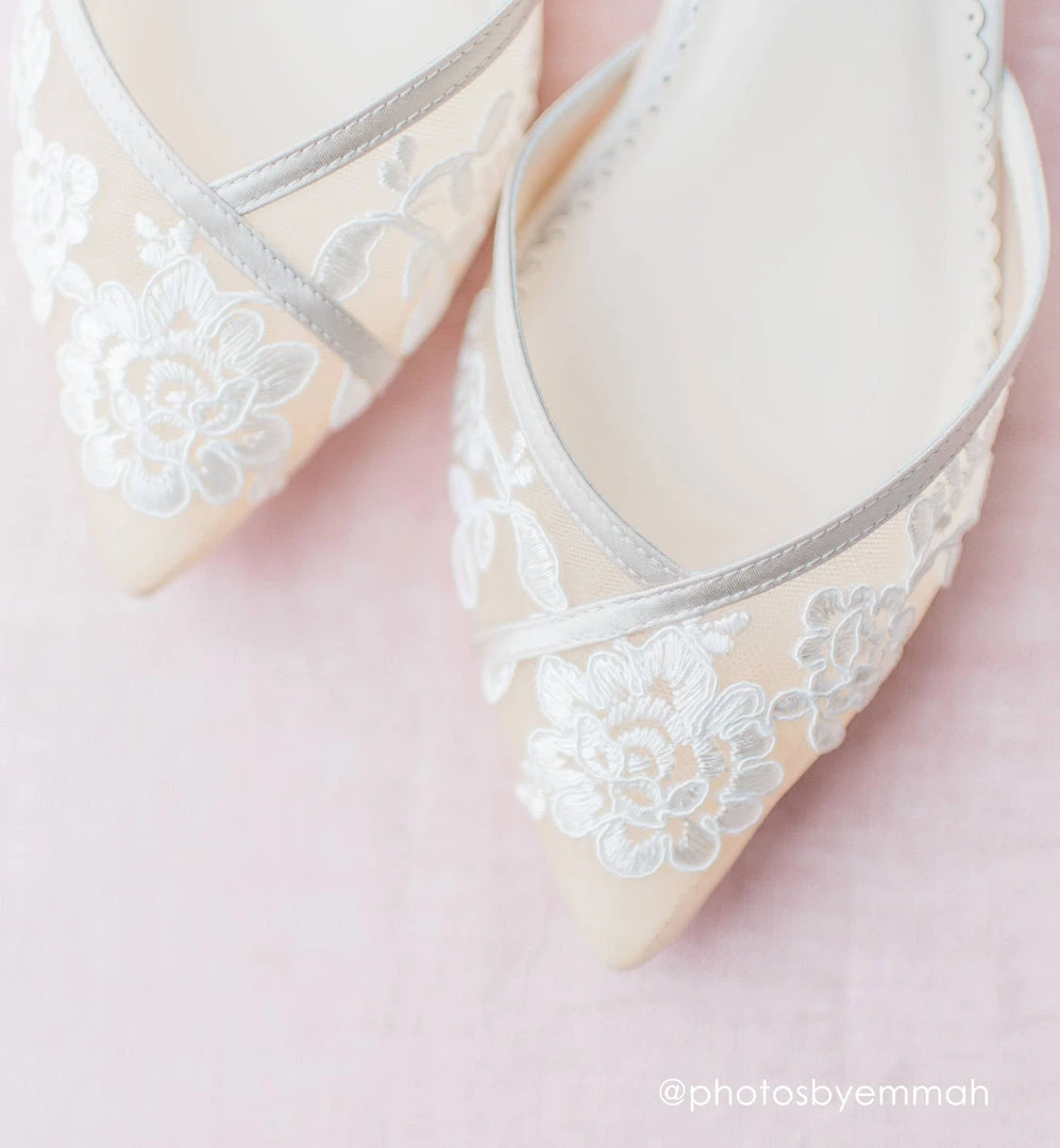 CELIA Lace Nude D'orsay Flats For Weddings CELIA Lace Nude D'orsay Flats For Weddings