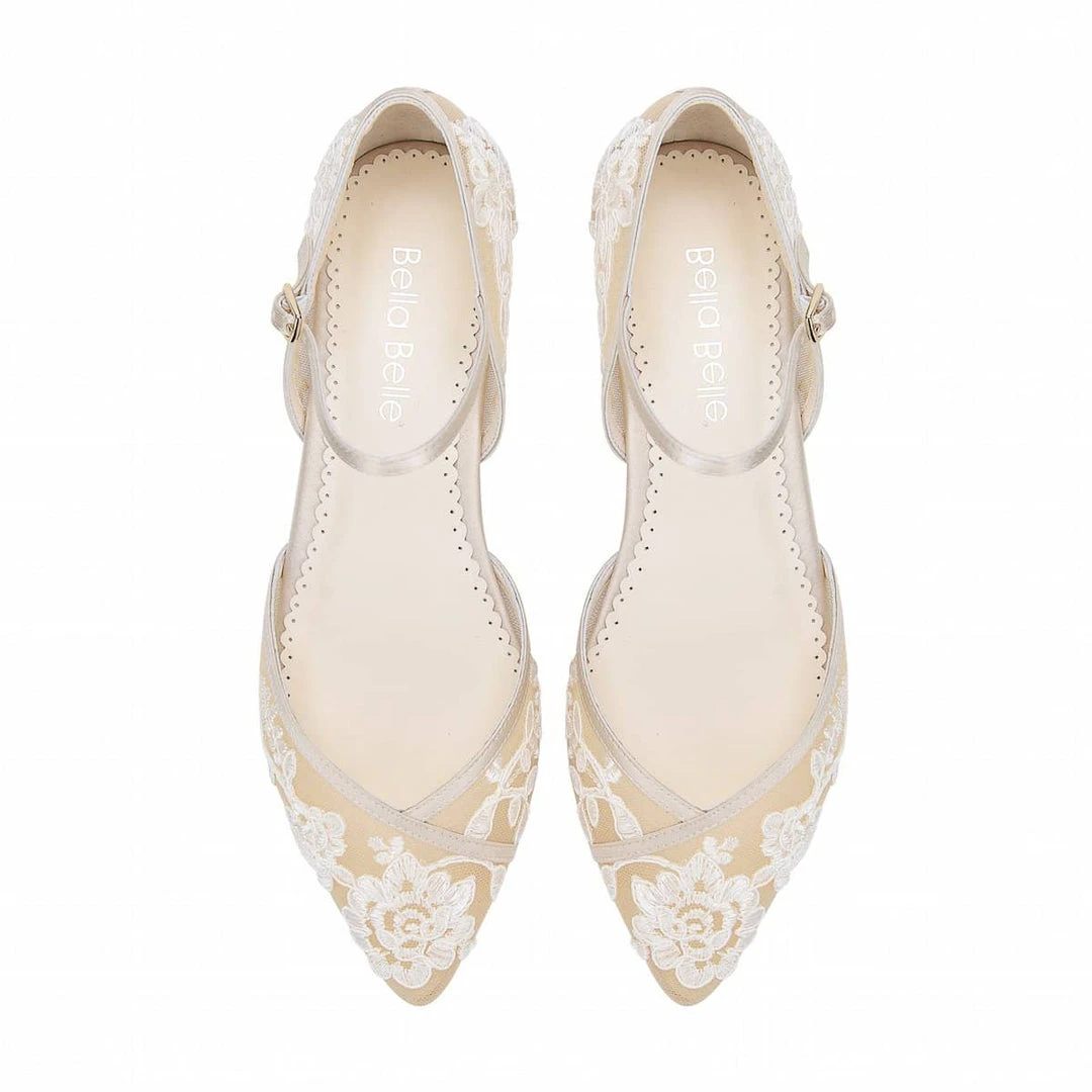 CELIA Lace Nude D'orsay Flats For Weddings CELIA Lace Nude D'orsay Flats For Weddings