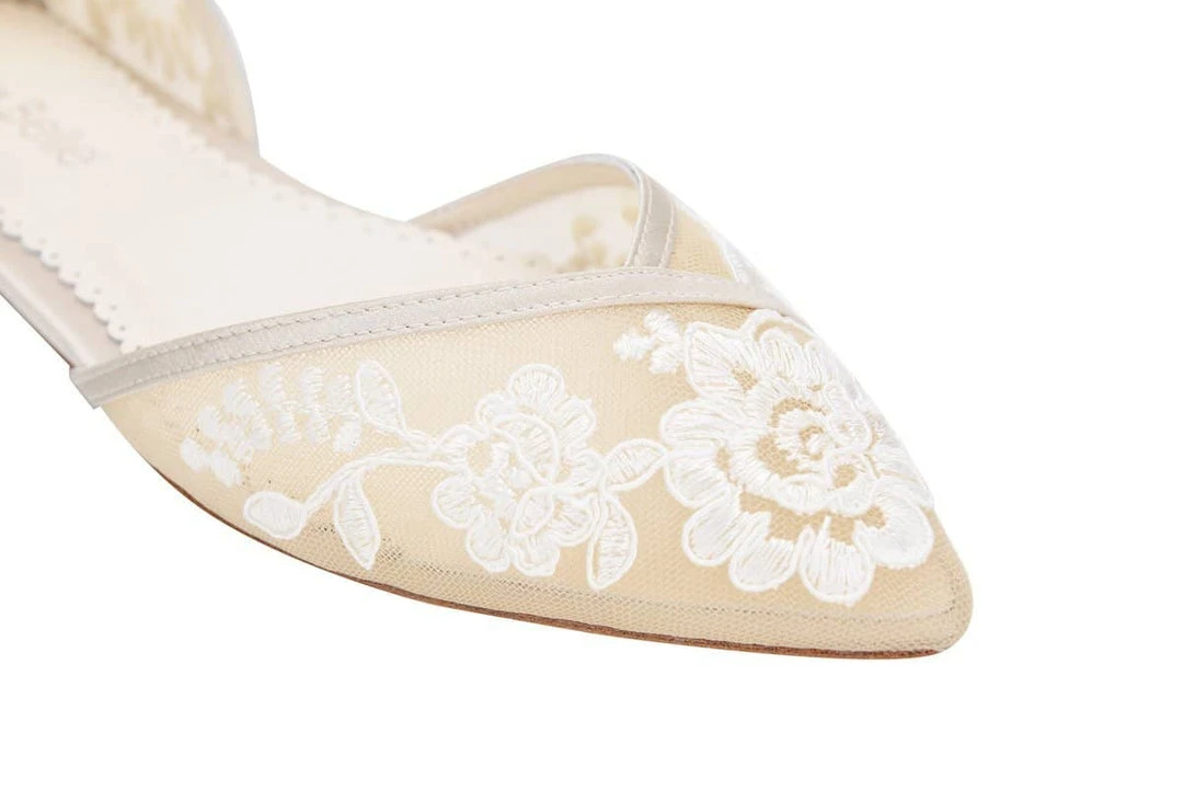 CELIA Lace Nude D'orsay Flats For Weddings CELIA Lace Nude D'orsay Flats For Weddings