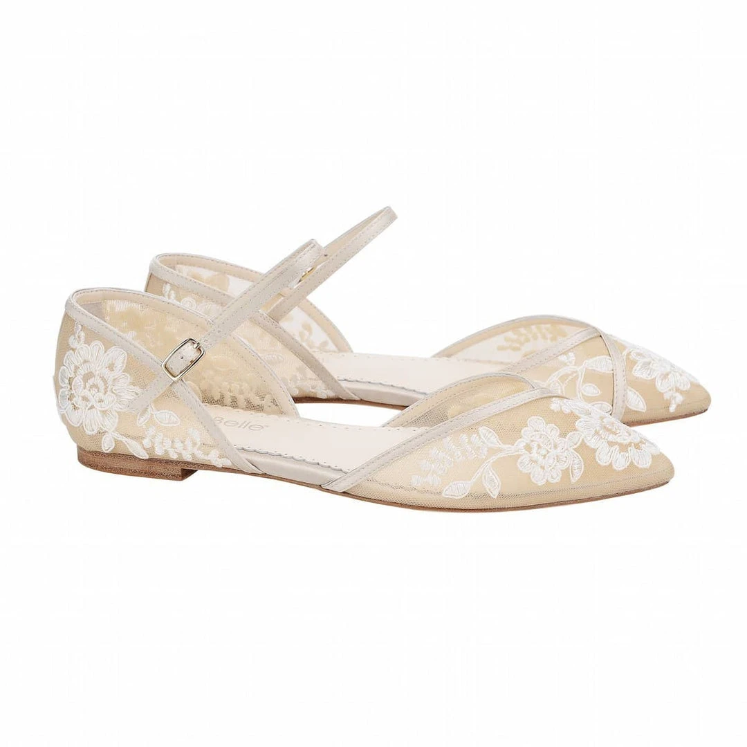 CELIA Lace Nude D'orsay Flats For Weddings CELIA Lace Nude D'orsay Flats For Weddings
