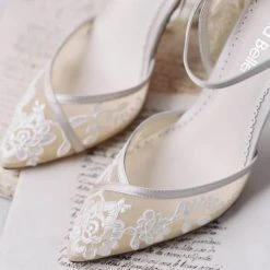 CLAUDIA Nude Lace Heels D'Orsay Wedding Shoes