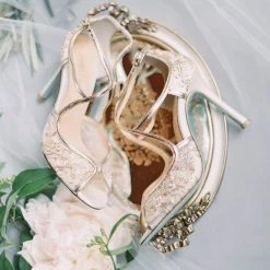 TESS Gold Lace Heels, Blue Sole Shoes Wedding