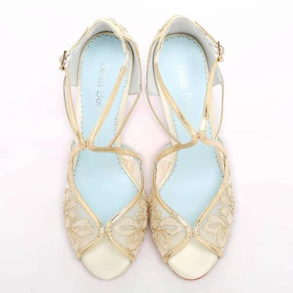 TESS Gold Lace Heels, Blue Sole Shoes Wedding TESS Gold Lace Heels, Blue Sole Shoes Wedding