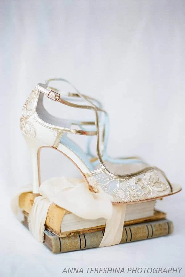 TESS Gold Lace Heels, Blue Sole Shoes Wedding TESS Gold Lace Heels, Blue Sole Shoes Wedding