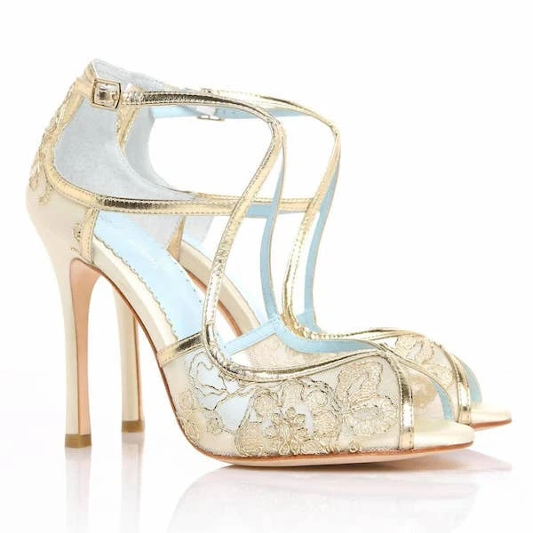 TESS Gold Lace Heels, Blue Sole Shoes Wedding TESS Gold Lace Heels, Blue Sole Shoes Wedding