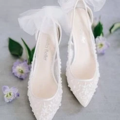EDNA Floral Beaded Lace Slingback Wedding Shoes