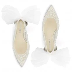 EDNA Floral Beaded Lace Slingback Wedding Shoes
