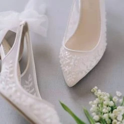 EDNA Floral Beaded Lace Slingback Wedding Shoes