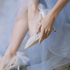 EDNA Floral Beaded Lace Slingback Wedding Shoes