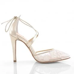 ANITA GOLD Evening & Bridal Gold Shoes Lace Floral Illusion Mesh Wedding