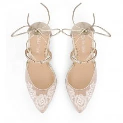 ANITA GOLD Evening & Bridal Gold Shoes Lace Floral Illusion Mesh Wedding